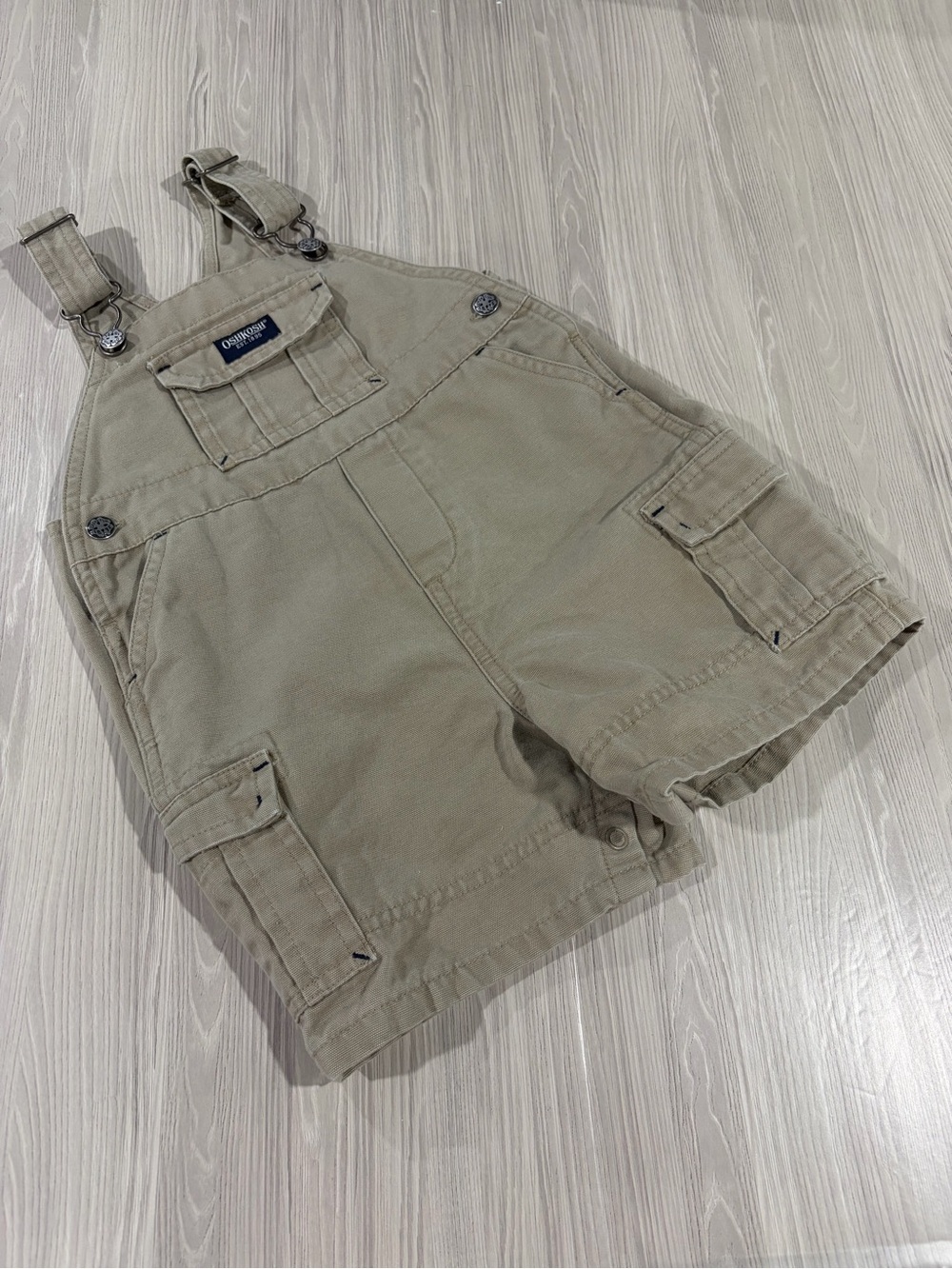 OshKosh Children’s Tan Cargo Short Overalls 18 Months 100% Cotton